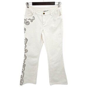 Boston Proper Jeans Womens Sz 4 Flare Embellished Studded Stretch Mid Rise White